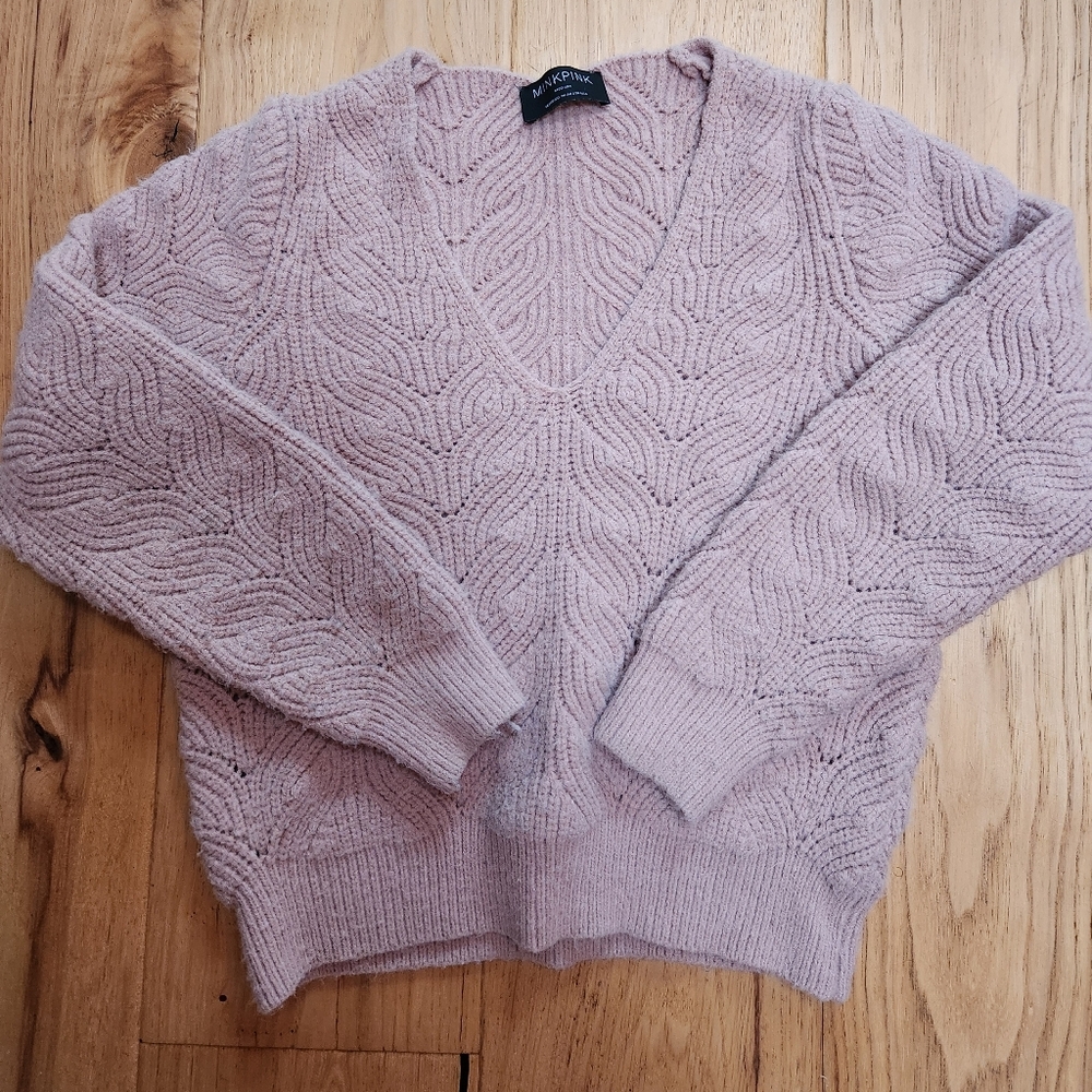 MINKPINK Lilac Pink V-Neck Sweater